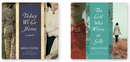 A 3-dimensional image of a book showing a woman in historical clothing and a tartan wrap on her arms standing in the Scottish Highlands. A walking trail is seen behind her disappearing into the mountains. The title of the book is Smoke on the Wind by USA Today bestselling author Kelli Estes.
